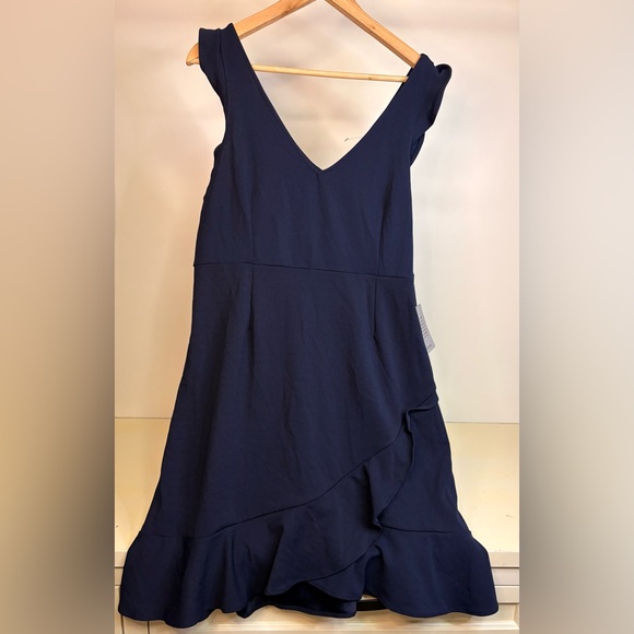 NWT The VANITY ROOM Womens Navy Blue Trumpet Skirt Fit and Flare V-Neck Dress XL - Picture 2 of 4